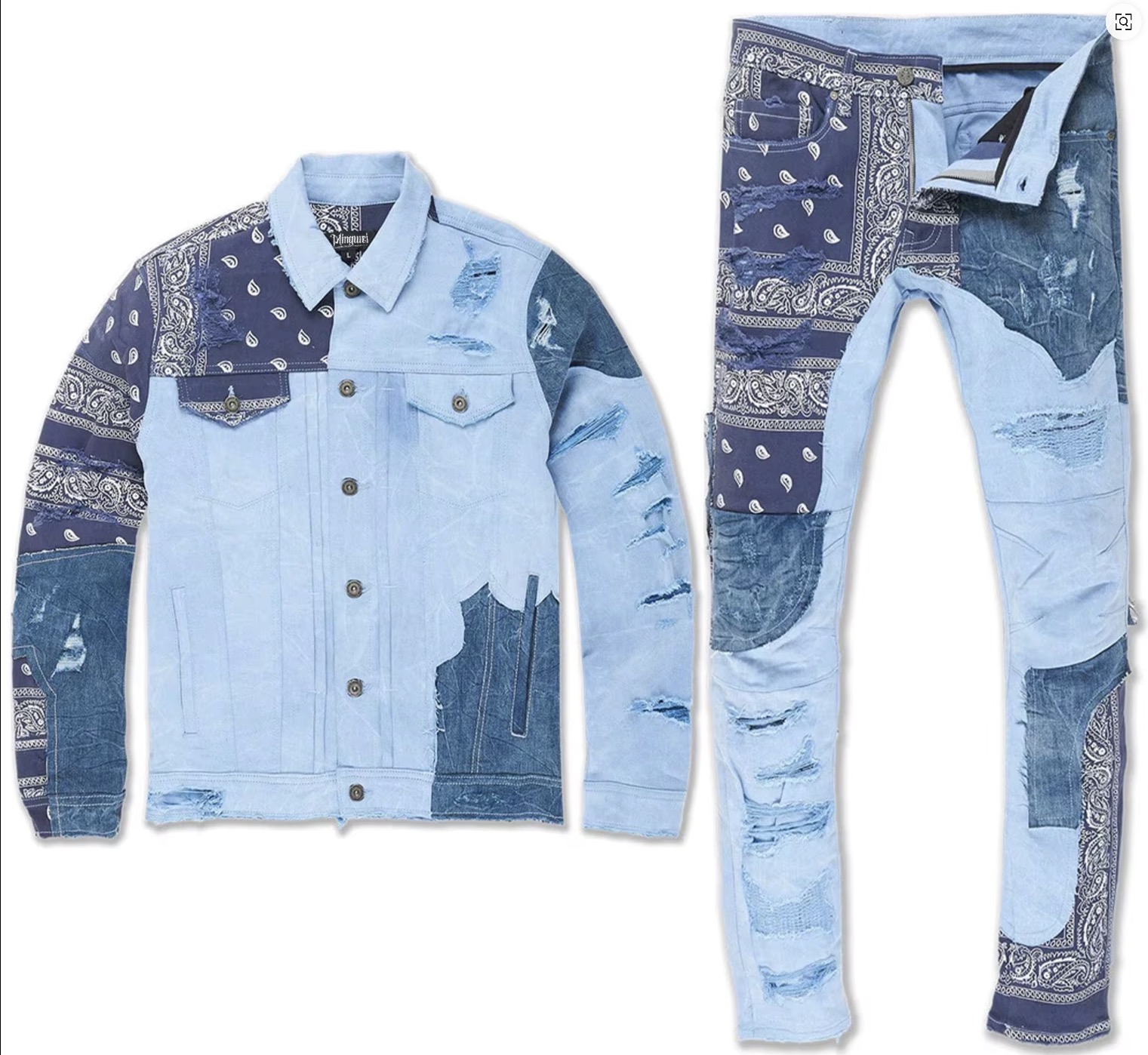 Distressed Bandana Patchwork Jean Set